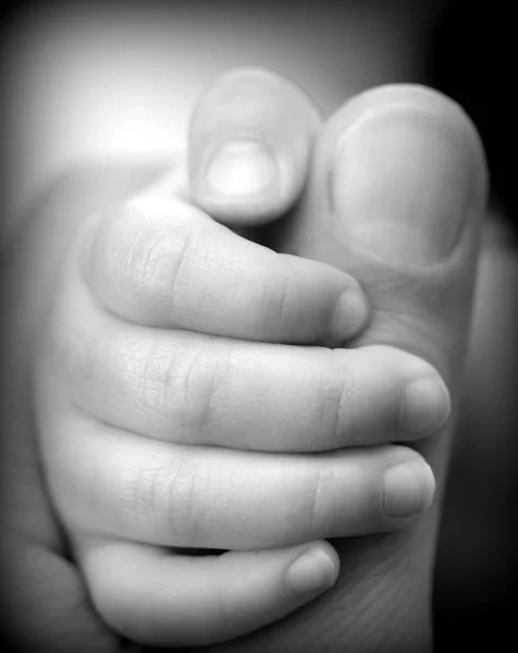 Barnet håller sin mors finger — Stockfoto