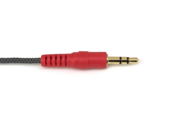 Červené audio kabel 3, 5mm jack konektor — Stock fotografie