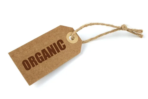 Etykieta i tekst "Organiczne" (bawełna brązowy) — Zdjęcie stockowe