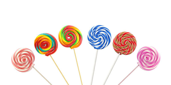 Colorful spiral lollipops on white background (lollipop)