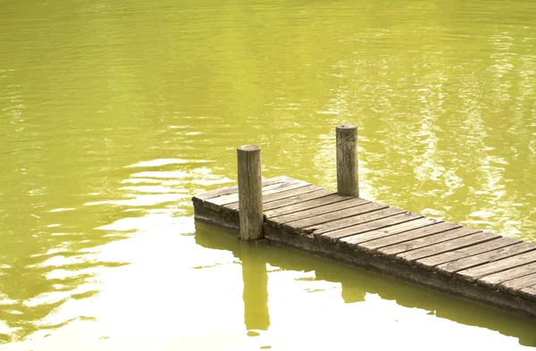 Bellissimo lago verde e ponteggi — Foto Stock