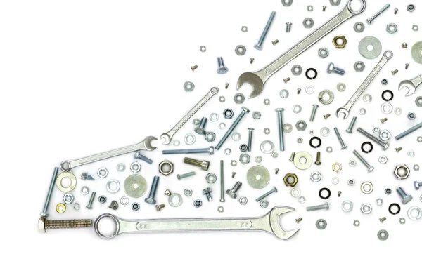 Wrenches, bolts, nuts, screws and washers . — Stock Photo, Image