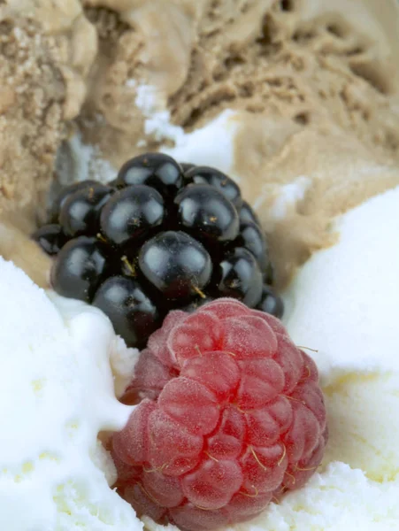 Leckeres Eis mit Brombeere und Himbeere — Stockfoto