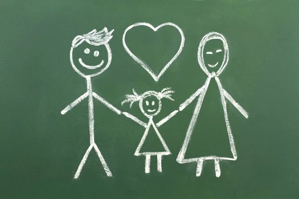 Drawing of muslim family with chalk on blackboard — Stock Photo, Image