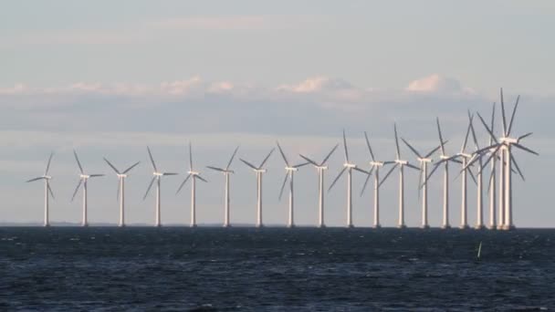 Wind power generators on sea — Stock Video