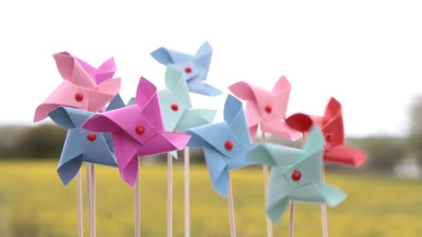 Colorful pinwheels " Rotating video " — Stock Video