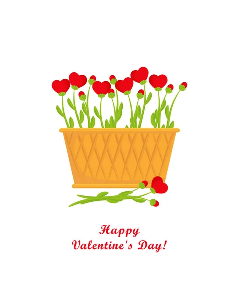 Valentines day, basket and flowers hearts — Stock Vector