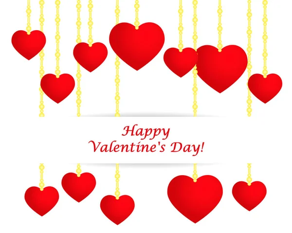 День святого Валентина, висячі червоні серця — стоковий вектор