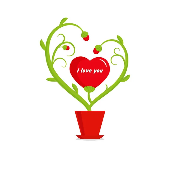Saint Valentin, tige de fleur et coeurs rouges — Image vectorielle