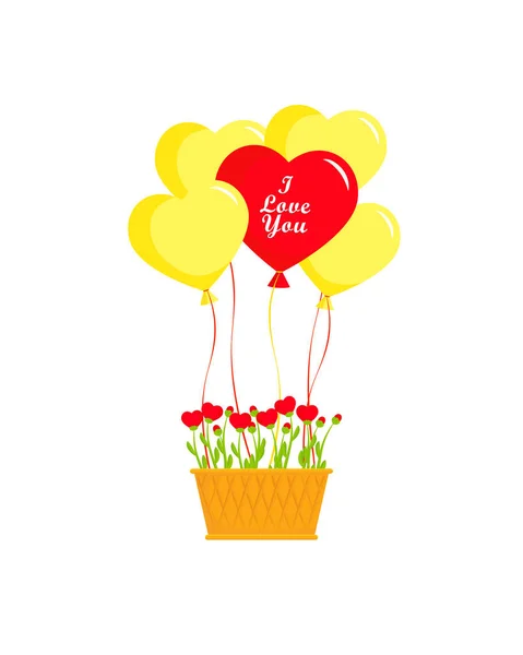Dia dos Namorados, corações de balões e cesta —  Vetores de Stock
