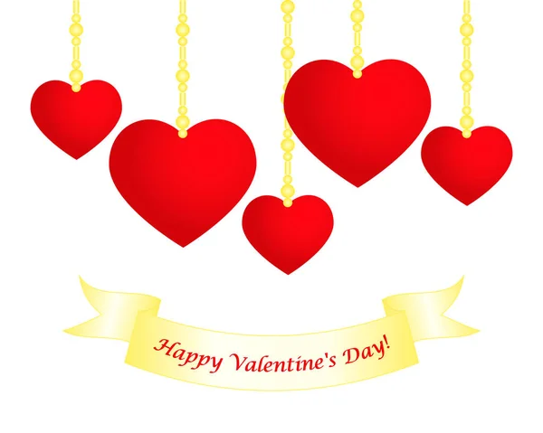 Día de San Valentín, corazones rojos colgando — Archivo Imágenes Vectoriales