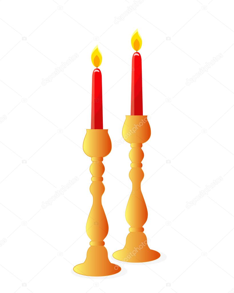Two candles in candlesticks