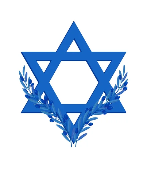 Dia da Independência de Israel, Estrela de Davi, ramos de oliveira — Vetor de Stock