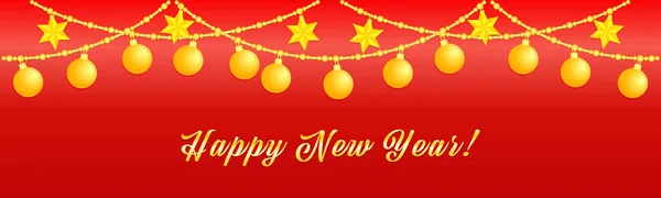 Happy New Year, golden Christmas balls — Stock Vector