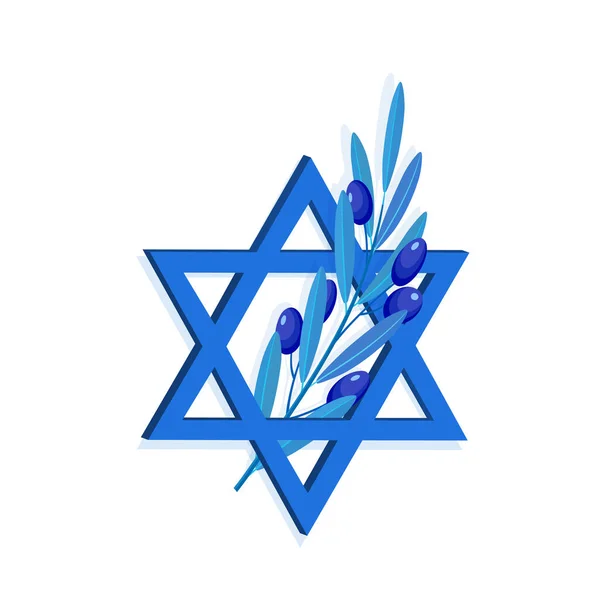 Звезда Давида Оливковая Ветвь День Израиля Выделенный Белом Фоне Элемент — стоковый вектор