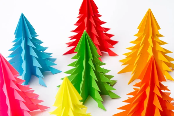 Christmas tree assorted colors of paper isolated on white — Stock Photo, Image