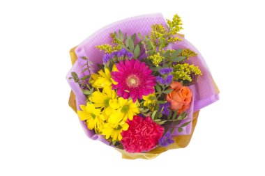 Taze çiçekler parlak buketny kompozisyon, beyaz arka plan izole.