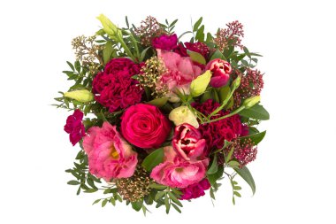 Taze çiçekler parlak buketny kompozisyon, beyaz arka plan izole.