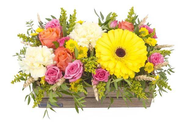 Bright buketny composition from fresh flowers, the white isolated background — Stock Photo, Image