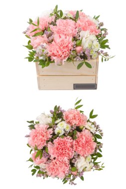 Taze çiçekler parlak buketny kompozisyon, beyaz arka plan izole.