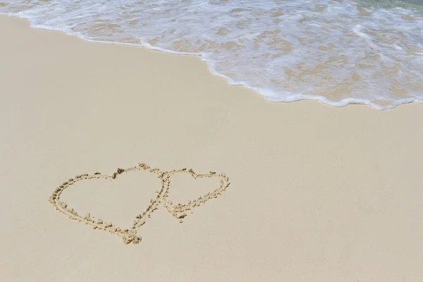 Heart Drawn Sand Beach Background Top View — Stock Photo, Image