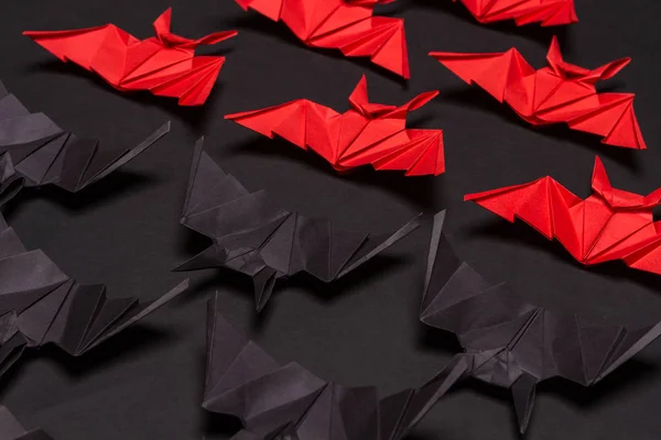 Halloween Background. Black background. Red and black bats — Stock Photo, Image