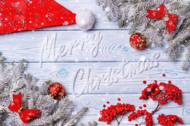 Noel kompozisyon. Noel, kış, yeni yıl kavramı. Üstten Görünüm