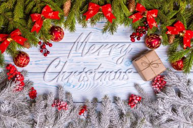 Noel kompozisyon. Noel, kış, yeni yıl kavramı. Üstten Görünüm