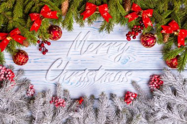 Noel kompozisyon. Noel, kış, yeni yıl kavramı. Üstten Görünüm