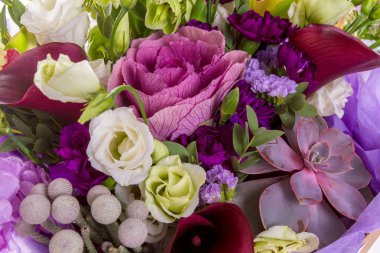 Taze çiçekler, beyaz izole parlak buketny kompozisyon