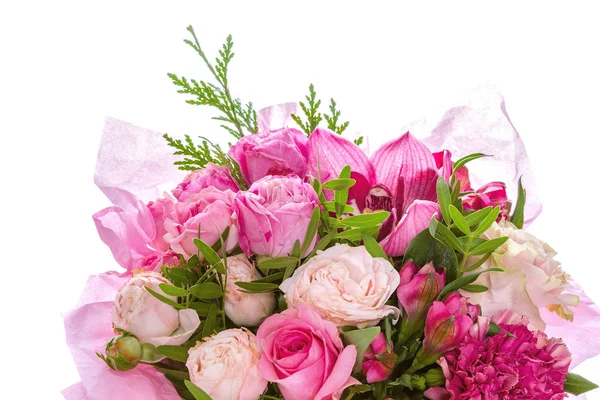 Taze çiçekler, beyaz izole parlak buketny kompozisyon — Stok fotoğraf