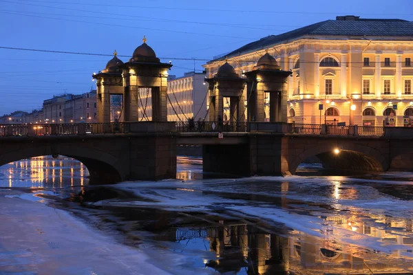 Russland Petersburg Lomonosov Brücke Wintermorgen — Stockfoto