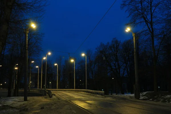 Straßenbahngleise Licht Des Abendlichts — Stockfoto