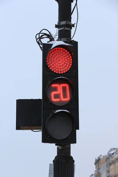 traffic light with a burning red signal