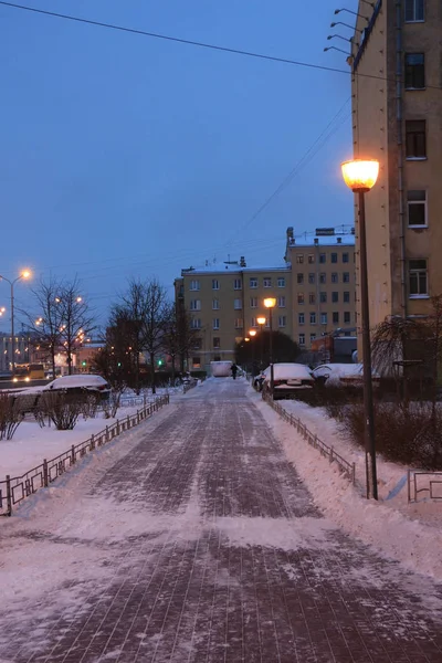 Footpath Winter Twilight Lit Flashlights — Stock Photo, Image