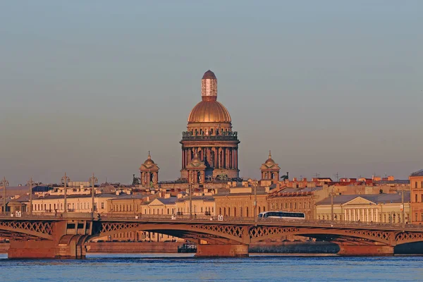 Russland Petersburg Blick Auf Die Annunciationsbrücke Und Isaac Kathedrale Bei — Stockfoto