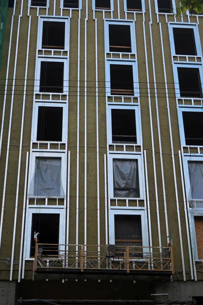 Wall Building Construction Window Openings Installed Insulation Boards Thermal Insulation — 스톡 사진