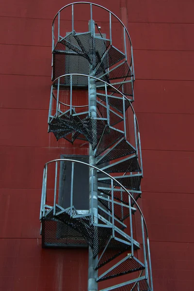 Iron Spiral Staircase Facade Industrial Building — 스톡 사진