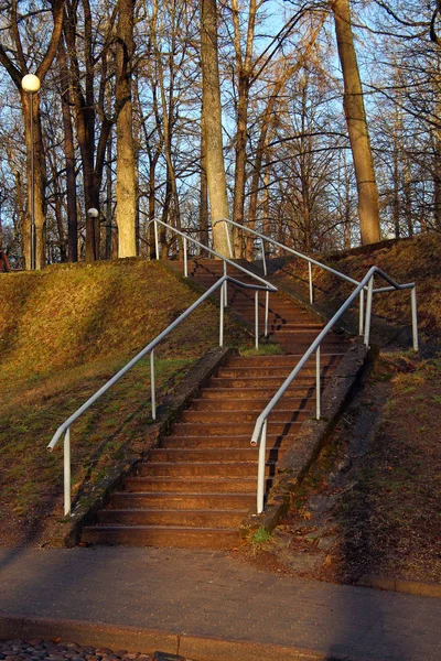 Treppe Mit Steinstufen Und Metallgeländer Park — Stockfoto
