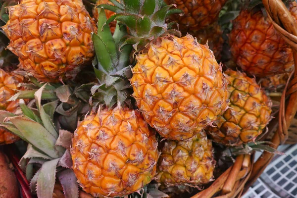 Juicy Ripe Little Pineapples Sultana Basket — Stock Photo, Image