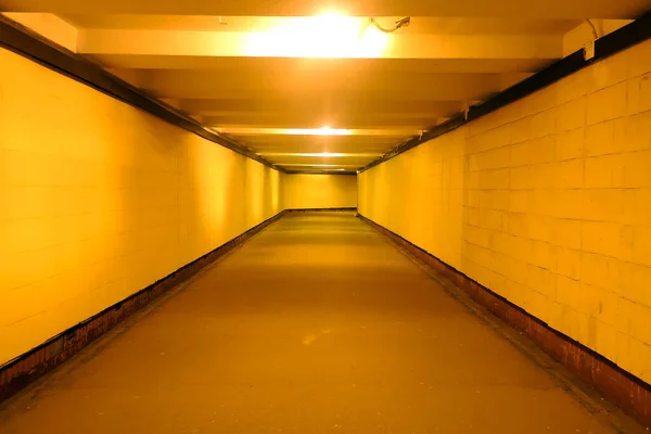 Deserted Underground Pedestrian Crossing Lit Electric Lamps — Stock Photo, Image