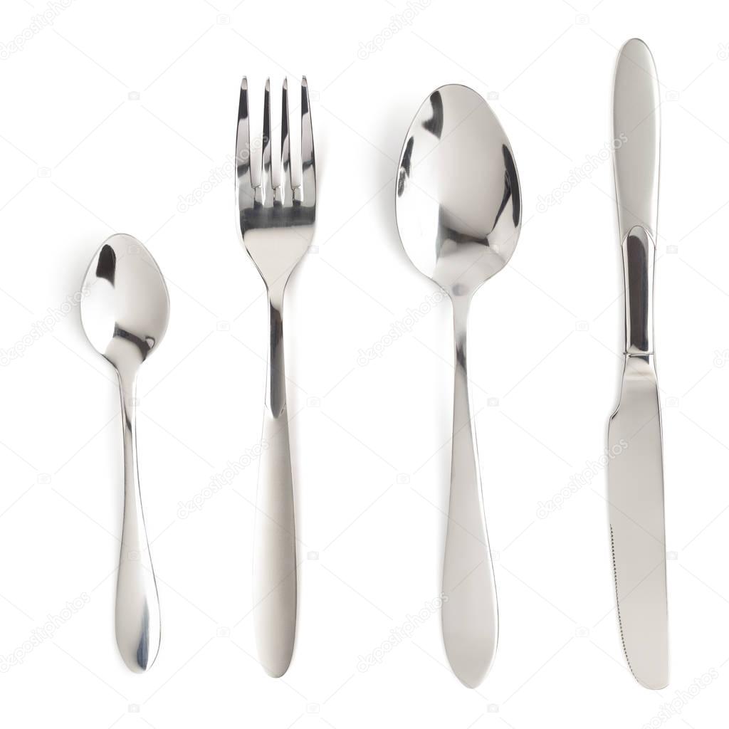 fork, knife and spoon isolated on white 