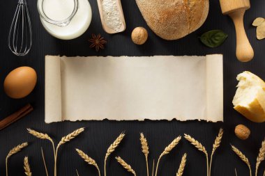 ekmek ve pastane ürünleri ahşap üzerine 