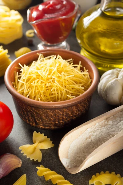 Pasta and food ingredient  on table — Stock Photo, Image