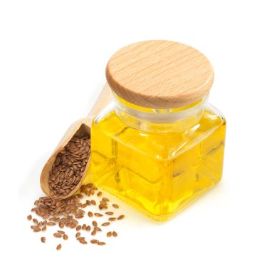 beyaz izole şişe keten tohumu yağı