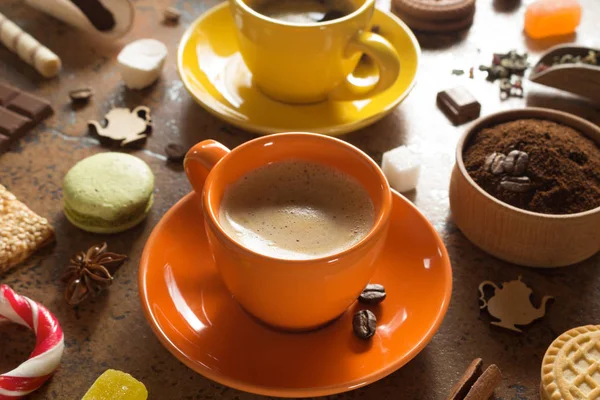 Cup of coffee, tea and cacao — Stock Photo, Image