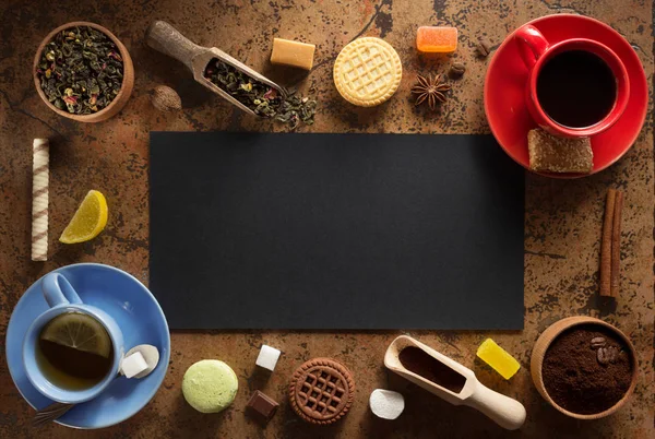 Cup of coffee, tea and cacao — Stock Photo, Image