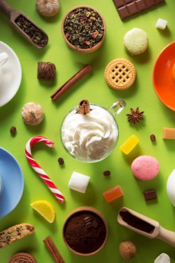 dondurma yeşil arka plan kahve fincan