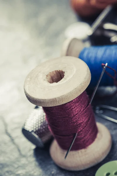 Sewing tools and accessories on table — Stock Photo, Image