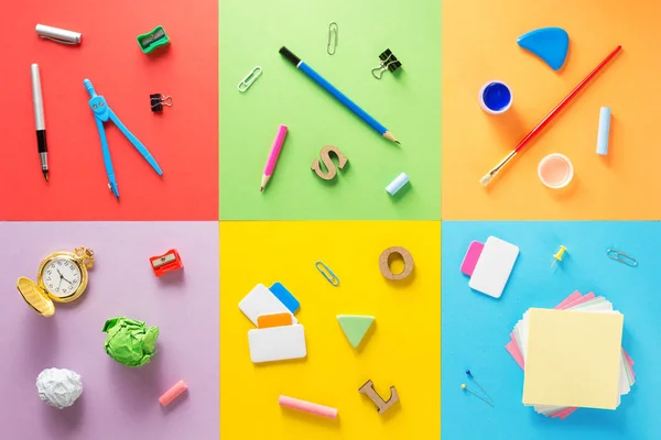 Fournitures scolaires sur modèle coloré — Photo